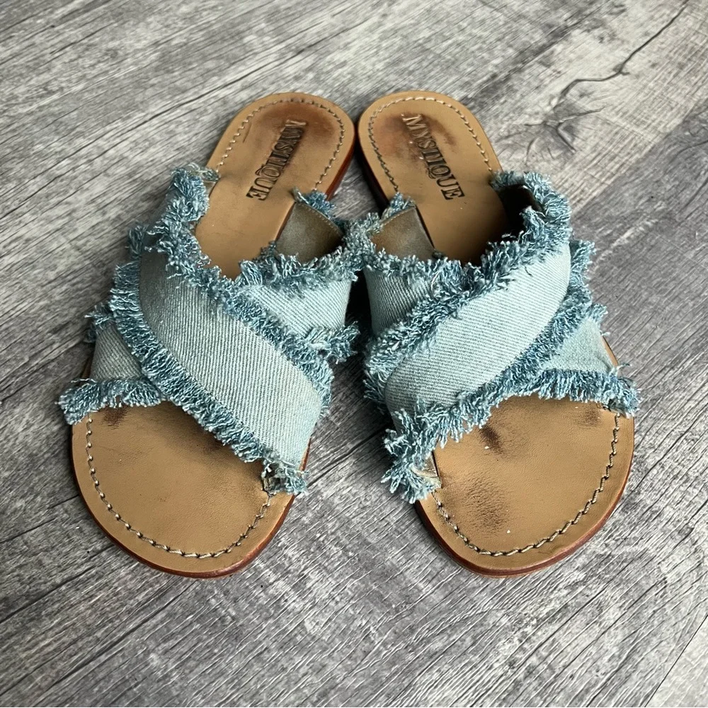 Mystique Crisscross Denim Slides Size 7